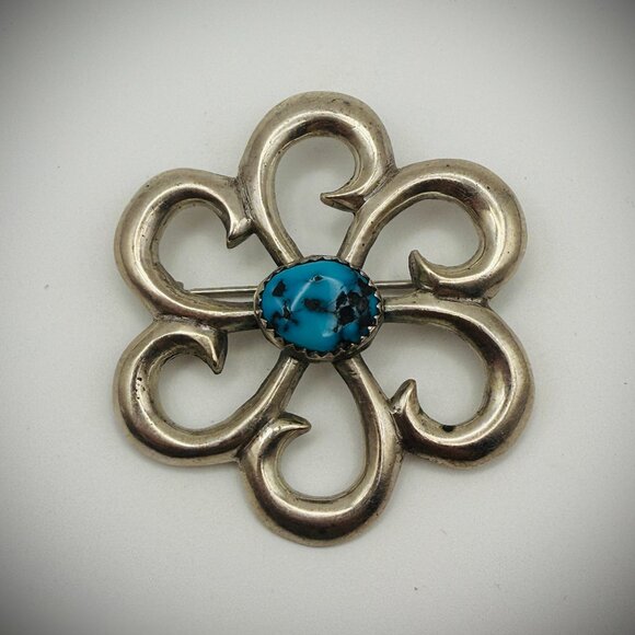 Sterling Silver Turquoise Brooch - Picture 1 of 2